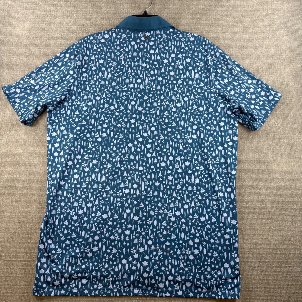 Greyson Mens Teal Blue Botanical Leaf Print Golf Polo Shirt Flag Logo size L - Picture 9 of 10